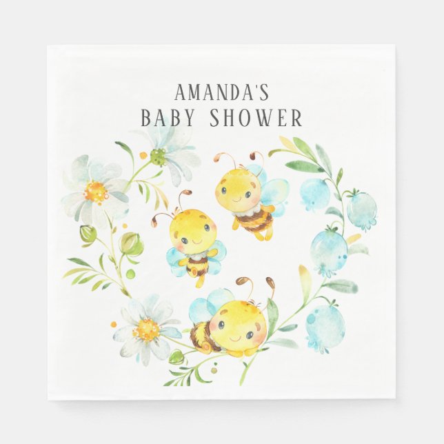 Snart till Bee-familjen med 3 Bee Baby Shower Pappersservett (Framsidan)