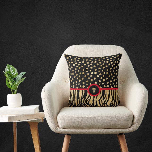 Snazzy Animal Print Inspired Black Guld och Red Kudde (Skapare uppladdad)