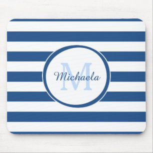 Snazzy Deep Blue Solid Rand Namn och Monogram Musmatta