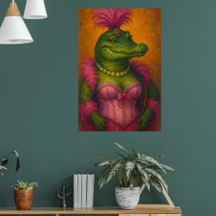 Snazzy Female Crokodile Porträtt Mardi Gras Poster