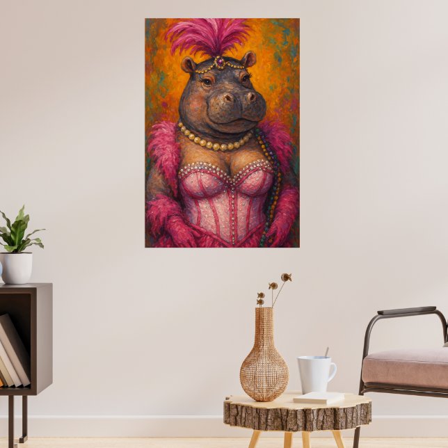 Snazzy Female Hippo Porträtt Mardi Gras Poster (Vardagsrum 3)