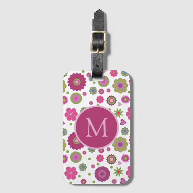 Snazzy Flower Mönster Monogram Bagagebricka (Framsida vertikal)