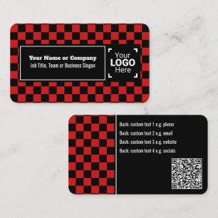 Snazzy Red/Black Checkated Own Text, QR, Logotyp Visitkort