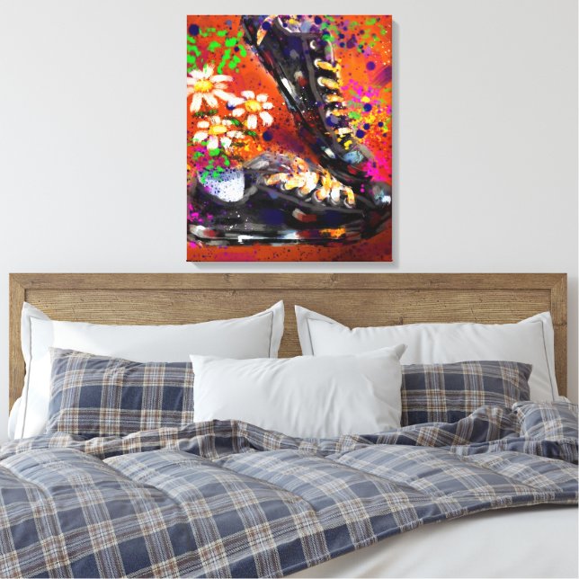 Sneakar och Daisy Vitaktig Orange Canvastryck (Insitu (sovrum))