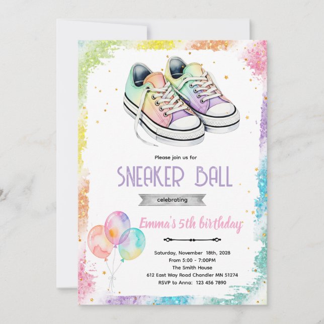 Sneaker ball girl party invite inbjudningar (Framsida)