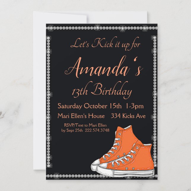 Sneaker Birthday, Orange Sneakers, Diamonds Inbjudningar (Framsida)