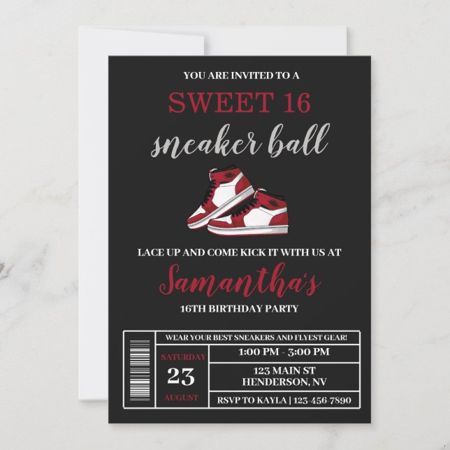 Sneaker Boll bjudits in,]Sneaker Boll Sweet 16 I Inbjudningar (Framsida)