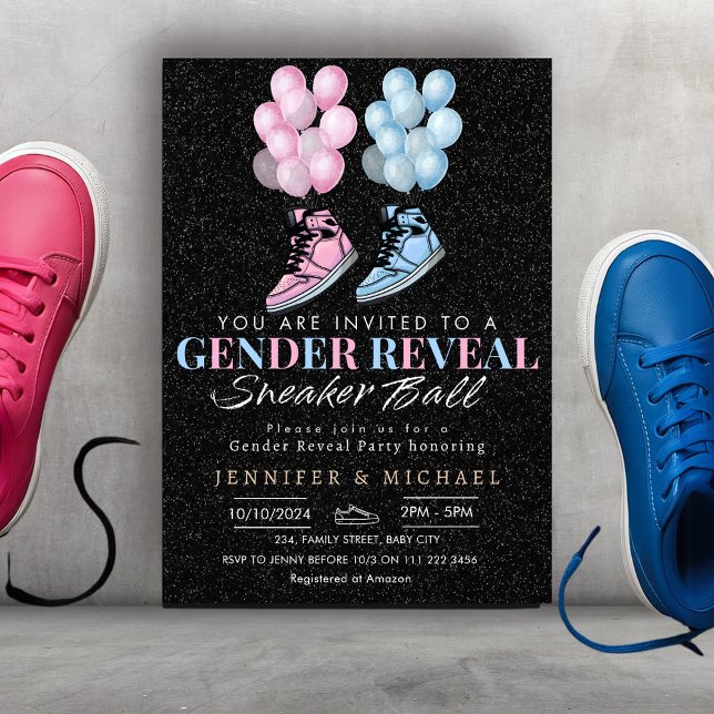 Sneaker Boll Gender Reveal Blue eller Rosa Inbjudningar (Sneaker Ball Gender Reveal Blue or Pink Invitation)