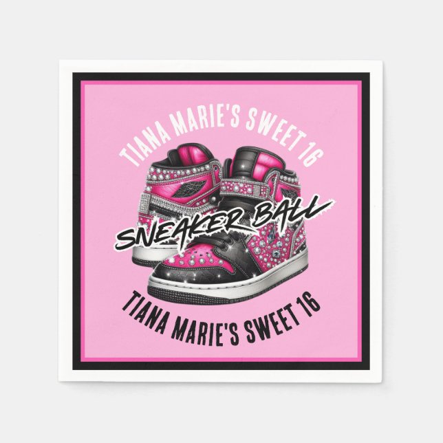 Sneaker Boll Rosa & Black Birthday Pappersservett (Framsidan)
