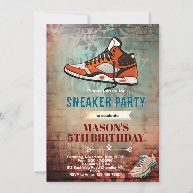 Sneaker födelsedagsfest inbjudan (Framsida)