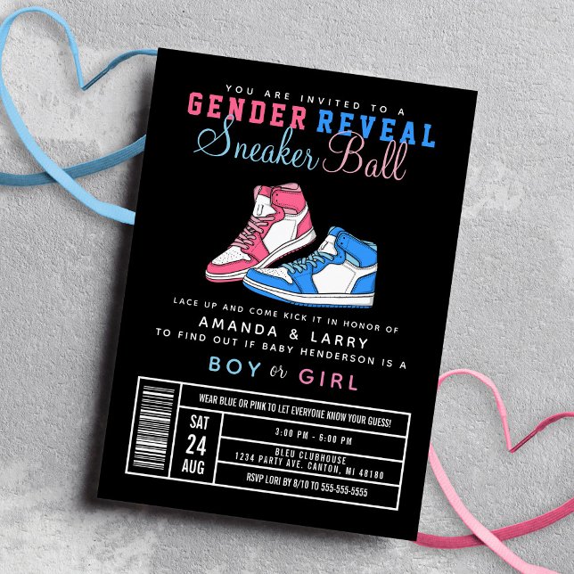 Sneakerbalans könsuppenbarelse Blå eller Rosa Snea Inbjudningar (Skapare uppladdad)