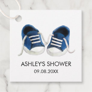 Sneakers Baby Shower Gift-Märkre, Blue Baby Shoes Gåvor Etiketter