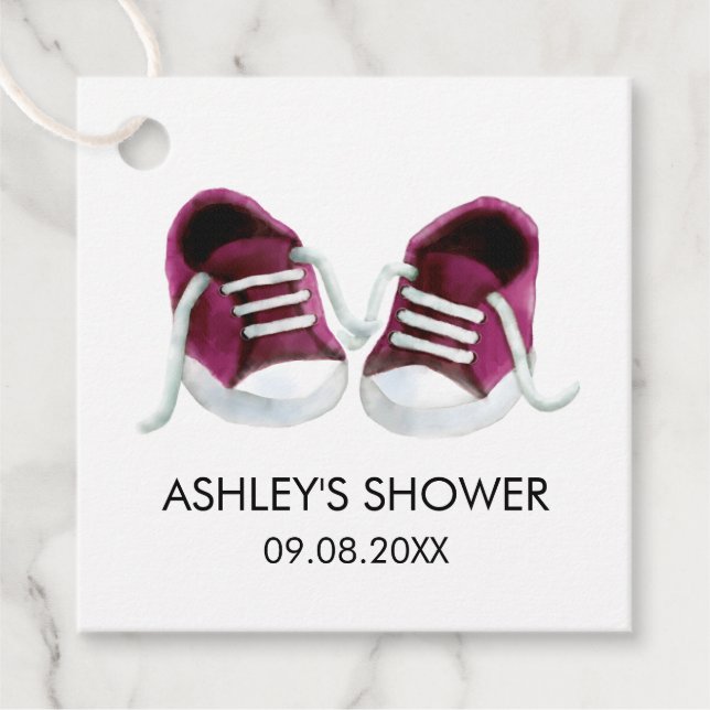 Sneakers Baby Shower Gift-Märkre, Rosa Baby Shoes Gåvor Etiketter (Framsida)