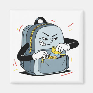 Sneaky Backpack Snack Thief   Funny Tecknad Magnet