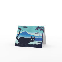 Sneaky black cat by a sjö hälsning card