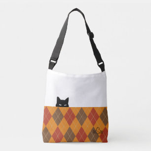 Sneaky Cat Argyle Brown Orange Crossbody Bag Axelväska