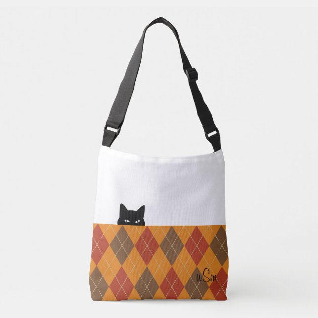 Sneaky Cat Argyle Brown Orange Crossbody Bag Axelväska (Framsida)