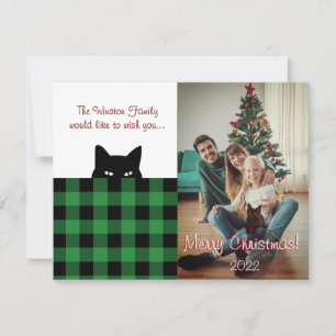 Sneaky Cat Buffalo Check Grönt Präglad jul Anteckningskort