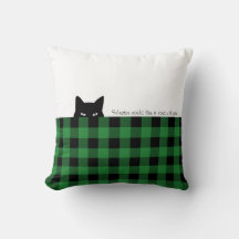 Sneaky Cat Bufflo-ruta grön rutythrow-kudde