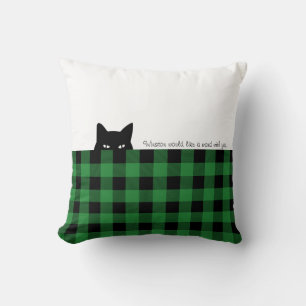 Sneaky Cat Bufflo-ruta grön rutythrow-kudde Kudde
