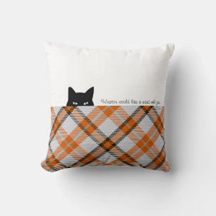 Sneaky Cat Madras Check Orange Grått Kudde