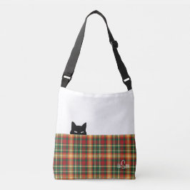 Sneaky Cat Tartan Orange Grönt Play Crossbody Bag Axelväska