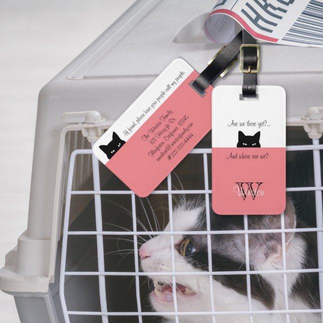 Sneaky Cat Var är vi Rosa Pet Carrier Märkre? Bagagebricka (Skapare uppladdad)