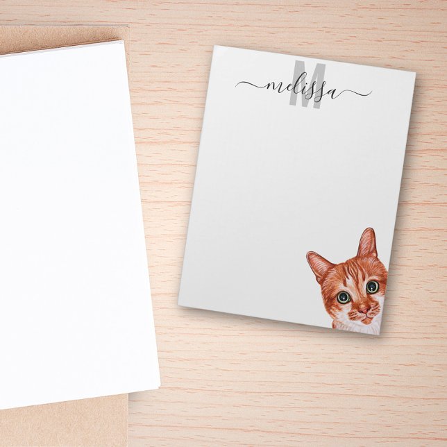 Sneaky Cat Watercolor Monogram Namn Anteckningsblock (Skapare uppladdad)