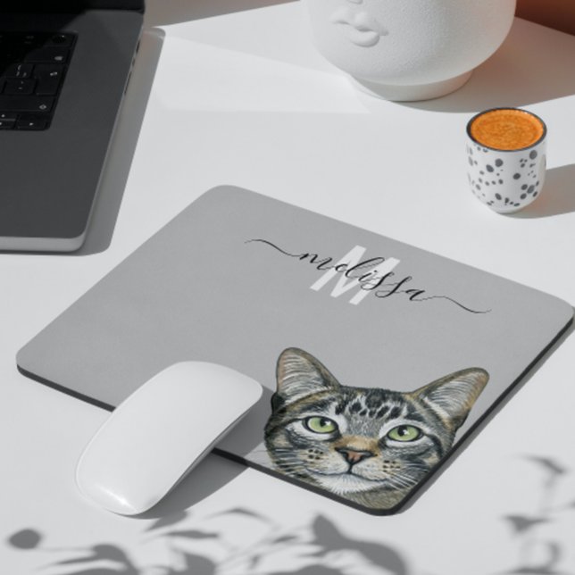 Sneaky Cat Watercolor Monogram Namn Musmatta (Skapare uppladdad)