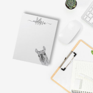 Sneaky Llama Watercolor Monogram Namn Anteckningsblock