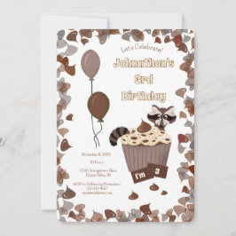 Sneaky Raccoon & Chocolate Cupkaka Birthday Inbjudningar