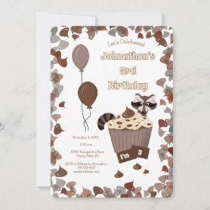 Sneaky Raccoon & Chocolate Cupkaka Birthday Inbjudningar