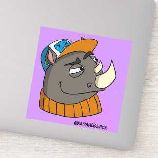 Sneaky Rhino Kid Cartoon Tecken Klistermärke Klistermärken