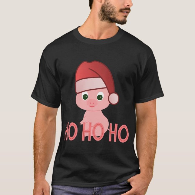 Sneaky Santa Baby Pig in Cute Rosa God Jul T Shirt (Framsida)