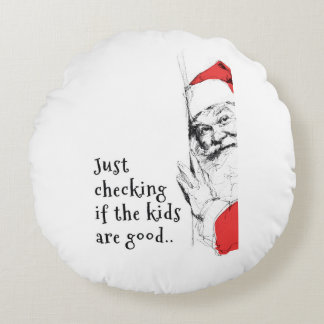 Sneaky Santa Checking Kids Rund Kudde