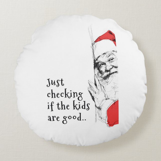 Sneaky Santa Checking Kids Rund Kudde (Framsidan)