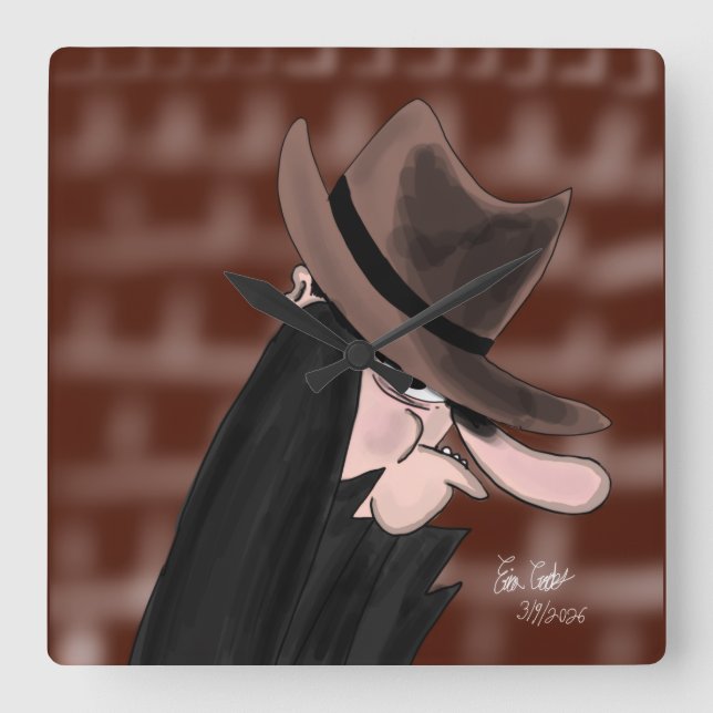 Sneaky villain cartoon character fyrkantig klocka (Framsida)