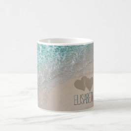 Sned hjärtor för Aquahav tillfogar sanden namn Kaffemugg