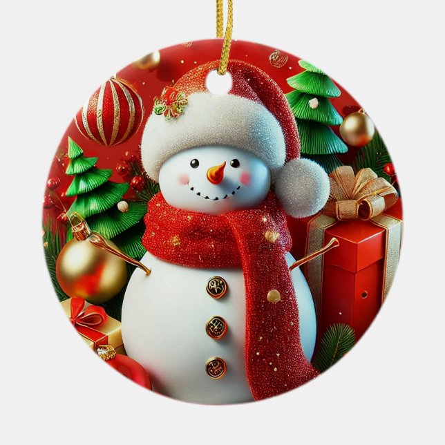 🎁Snemann Keramisk Prydnad Mysig Present Dekoratio Julgransprydnad Keramik (Framsidan)