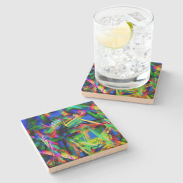 Snett färgade rutor, grönfärgade penseldrag stenunderlägg