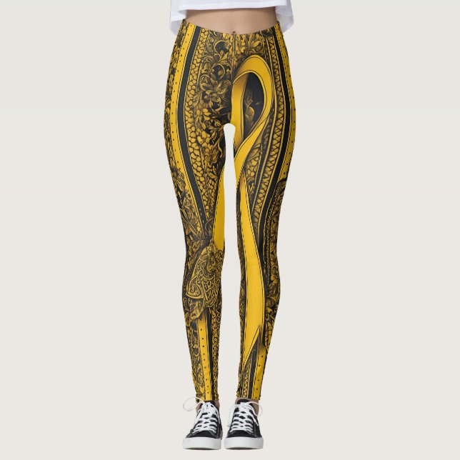 Snett gul band AI-konst  Leggings (Framsida)