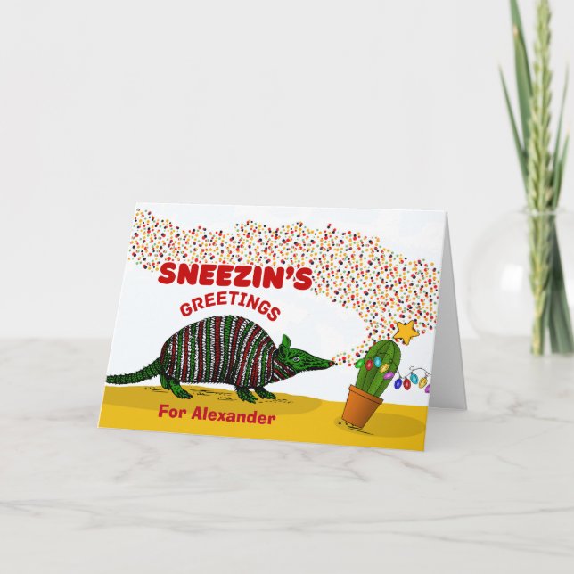 Snezins Hälsning med Armadillo Add a Namn Kort (Framsida)