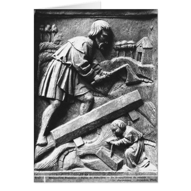 Snickaren, specificerar från en altarpiece hälsningskort (Framsidan)