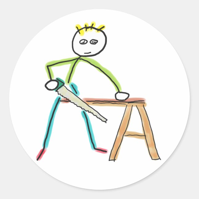 Snickarstickman Runt Klistermärke (Framsida)