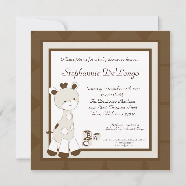Snicker Doodle Giraff Baby Shower-inbjudan Inbjudningar (Framsida)
