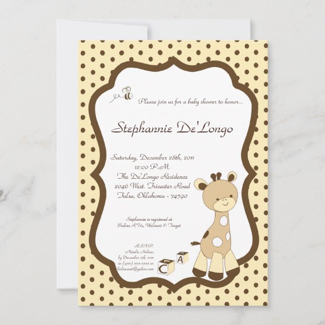 Snicker Doodle Giraffe Baby Shower-inbjudan Inbjudningar (Framsida)