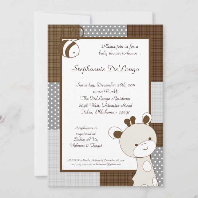 Snicker Doodle Giraffe Baby Shower-inbjudan Inbjudningar (Framsida)