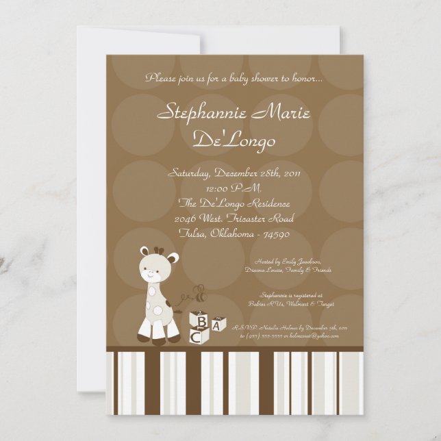 Snicker Doodle Giraffe Baby Shower-inbjudan Inbjudningar (Framsida)