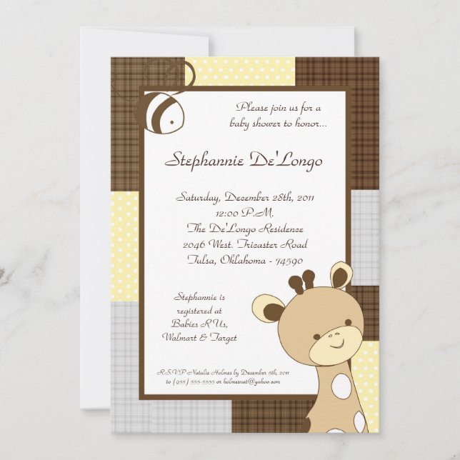 Snicker Doodle Giraffe Baby Shower-inbjudan Inbjudningar (Framsida)