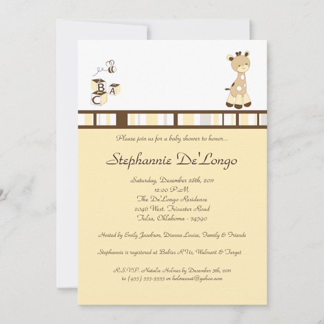 Snicker Doodle Giraffe Baby Shower-inbjudan Inbjudningar (Framsida)